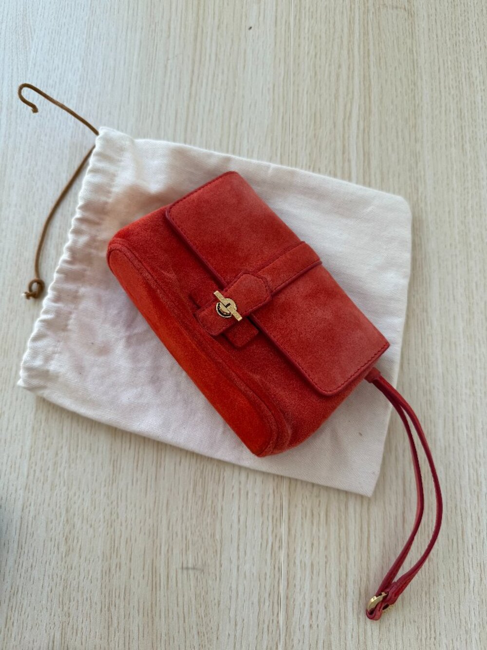 Loro Piana Suede Pouch in Orange Red